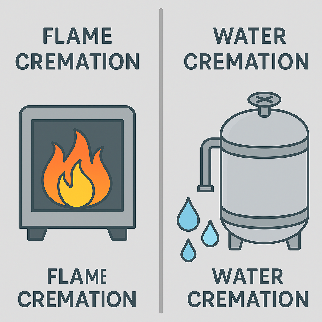 Compare flame cremation to water cremation